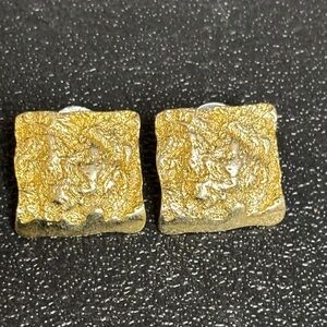 Elegant Gold-Tone Textured Square Runway Fashion Earrings